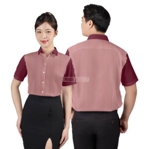 118.Mẫu Sơ mi ngắn tay công sở màu Kẻ đỏ