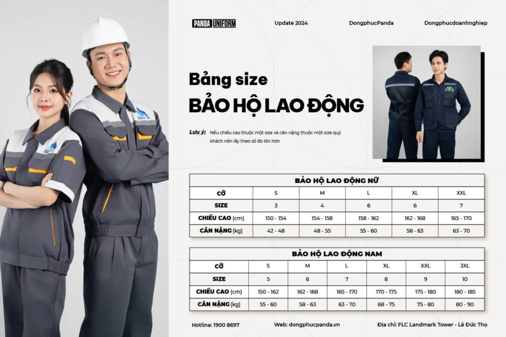 Bảng size đồng phục Bảo hộ lao động - Panda Uniform
