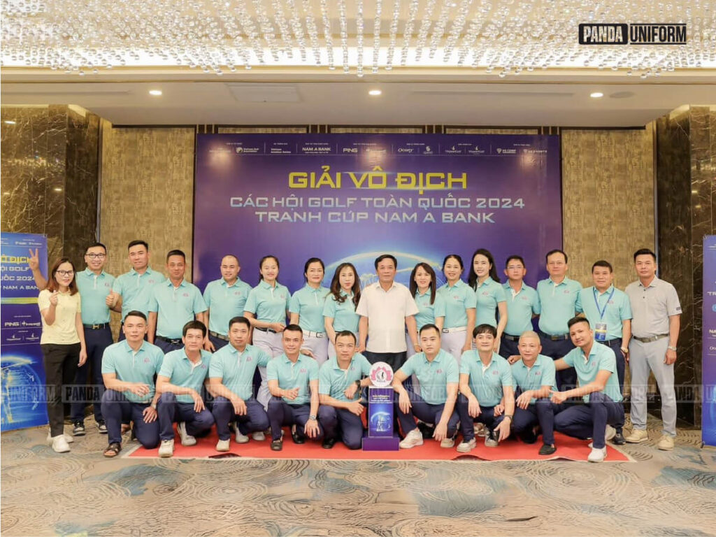 áo thun cổ bẻ màu xanh ngọc đồng phục nam á bank cho giải golf