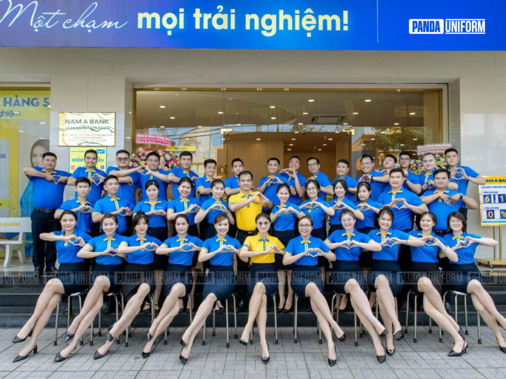 thiết kế áo thun cổ bẻ đồng phục nam á bank màu xanh tươi sáng