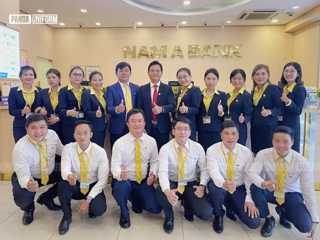thiết kế đồng phục sơ mi trắng chỉn chu của ngân hàng nam á