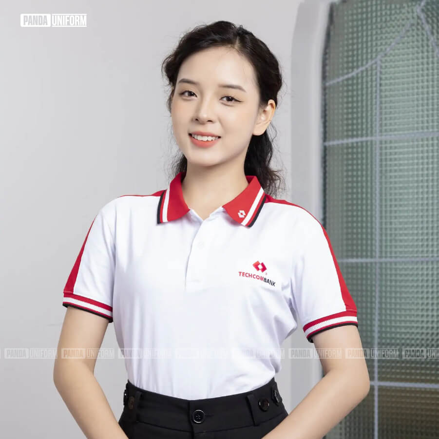 đồng phục ngân hàng techcombank thiết kế áo thun cổ bẻ thanh lịch