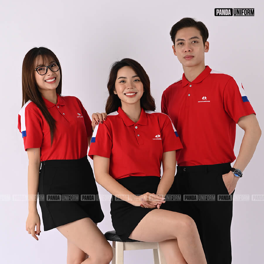 đồng phục polo đỏ ngân hàng techcombank cá tính