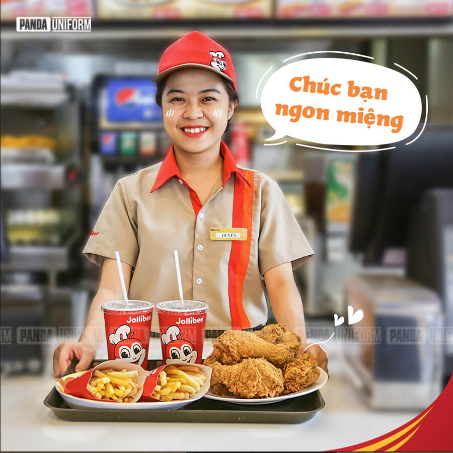 đồng phục sơ mi jollibee cho nhân viên phục vụ
