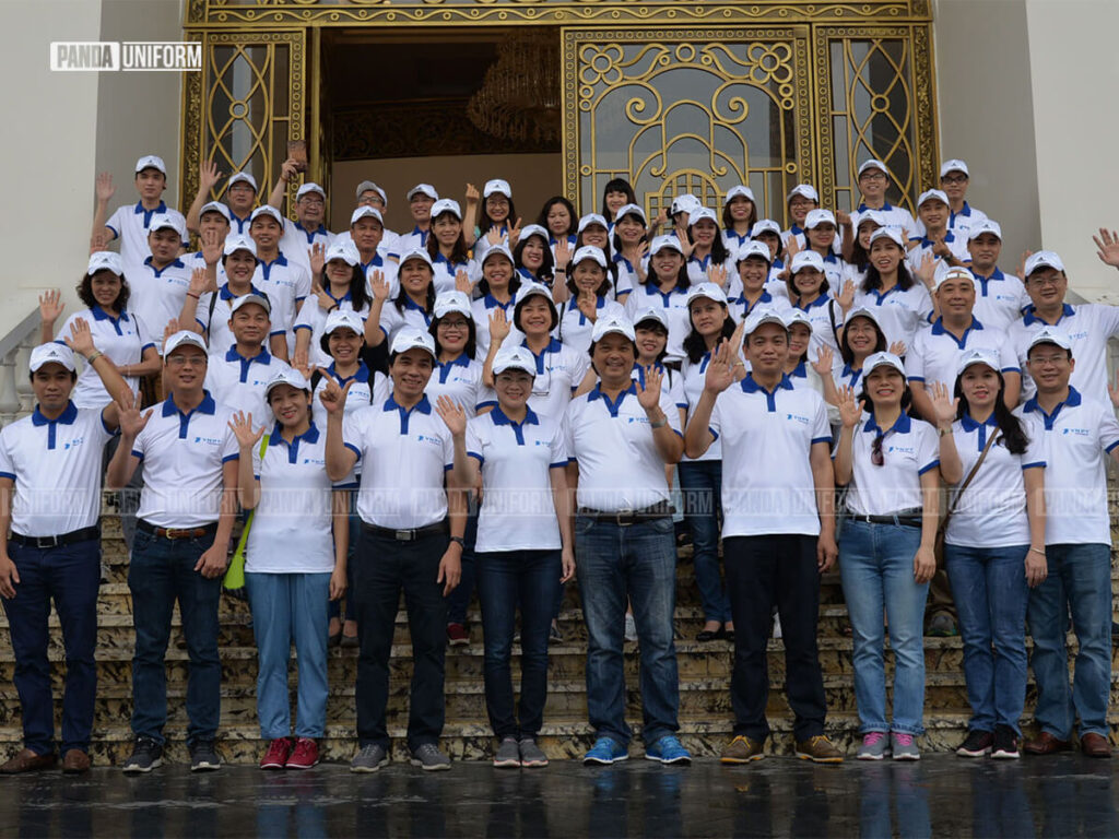 đồng phục vnpt thiết kế áo phông trắng cổ bẻ