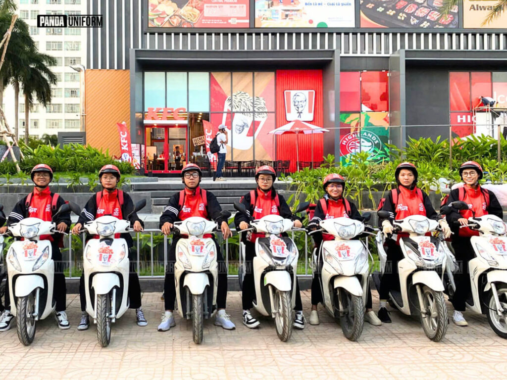 mẫu áo khoác đồng phục nhân viên giao hàng của kfc
