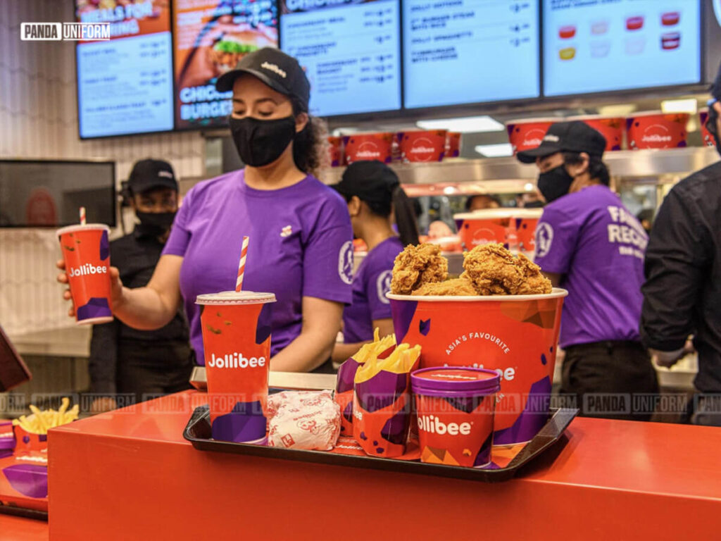 mẫu đồng phục áo thun tím của jollibee