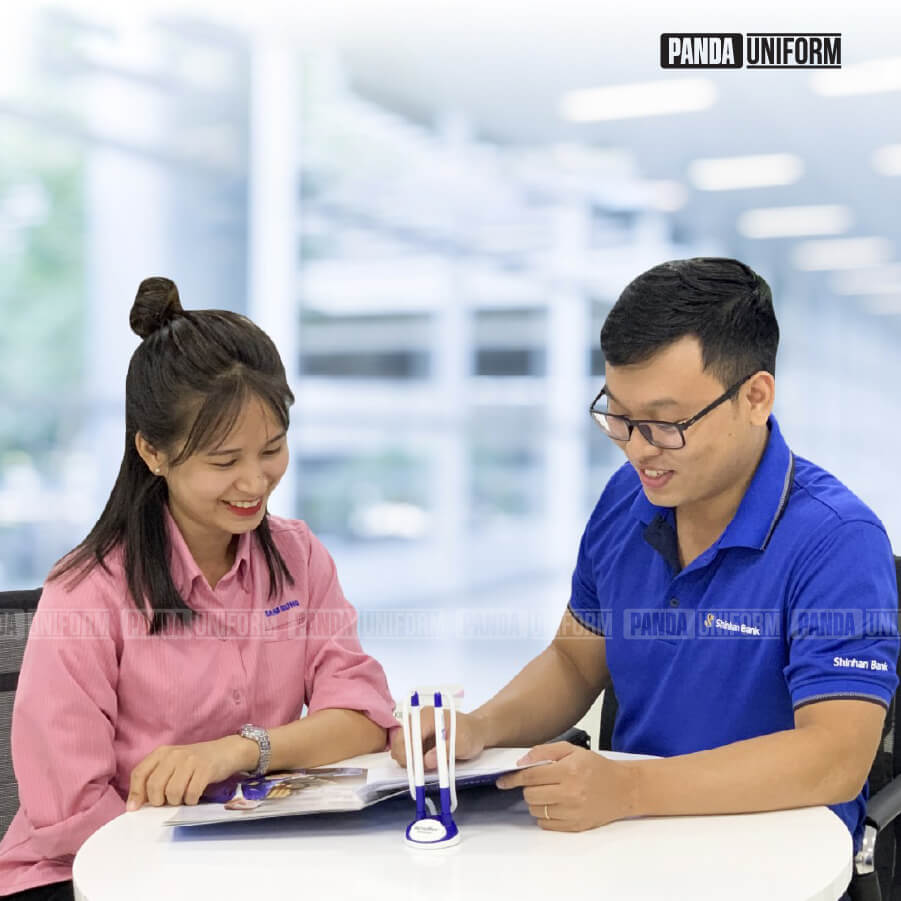 mẫu polo đồng phục shinhan bank xanh lịch sự