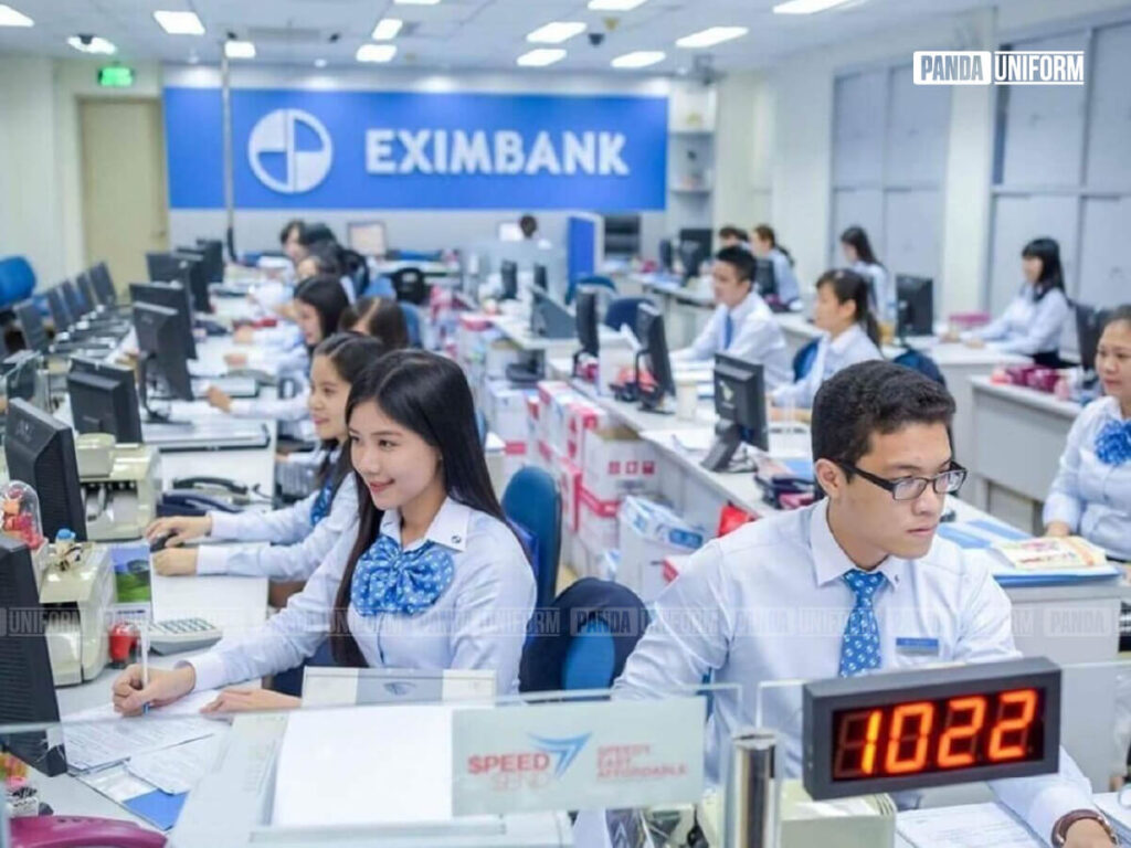 mẫu sơ mi đồng phục ngân hàng eximbank phối nơ bản to đẹp