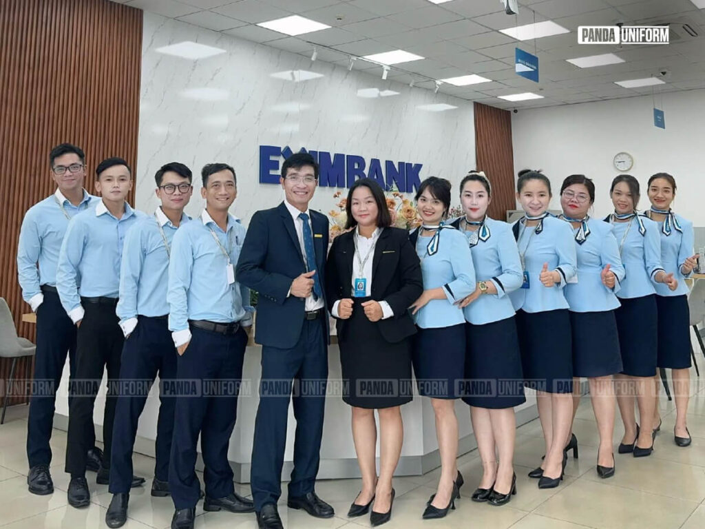mẫu sơ mi xanh pastel đồng phục ngân hàng eximbank