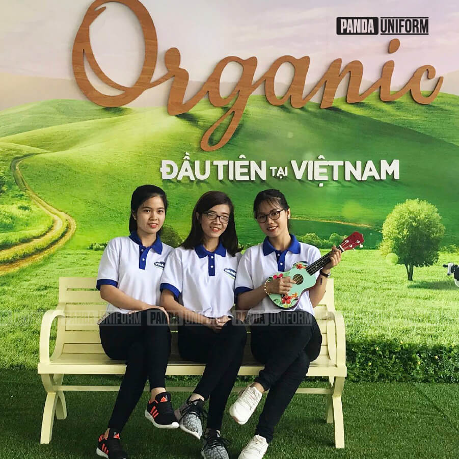 polo trắng đồng phục vinamilk phối cổ xanh đẹp sáng thương hiệu