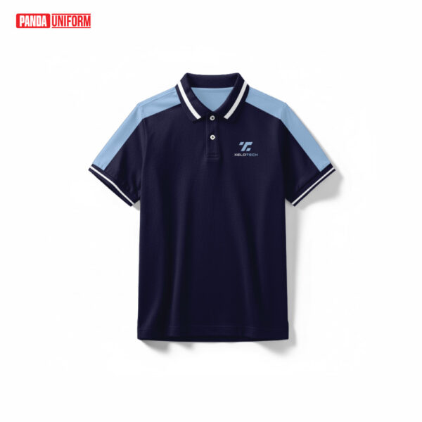 mẫu áo polo đồng phục công ty màu xanh tím than phối xanh biển
