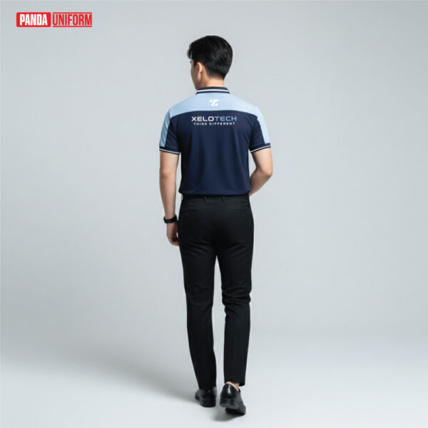 mẫu áo polo đồng phục công ty màu xanh tím than phối xanh biển