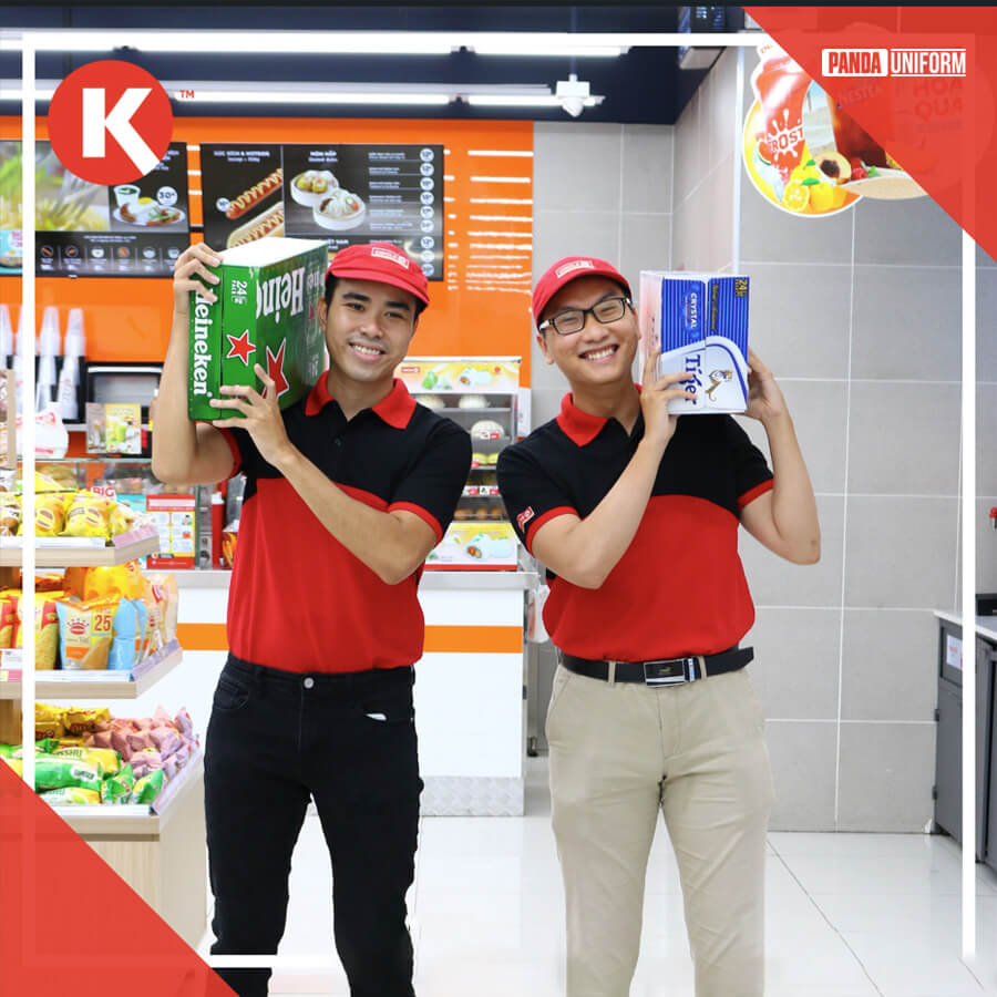 Áo polo đỏ phối đen đồng phục Circle K