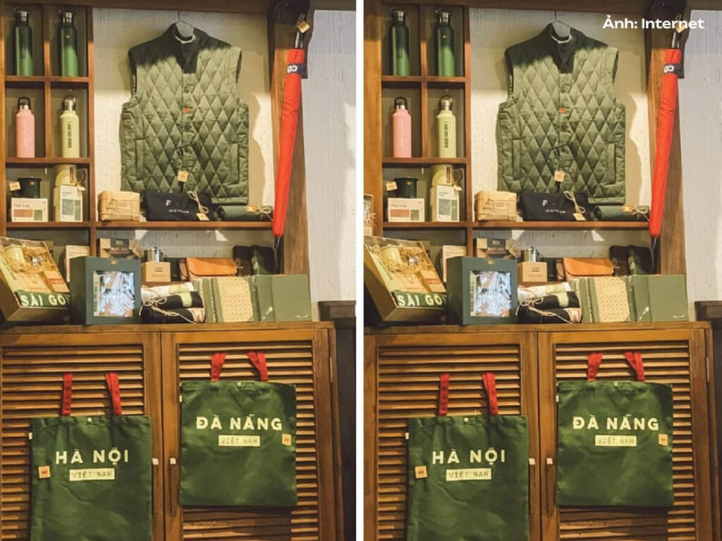 Áo gile trấn thủ, Túi địa phương và một số vật dụng được bày ở shop Cộng cà phê