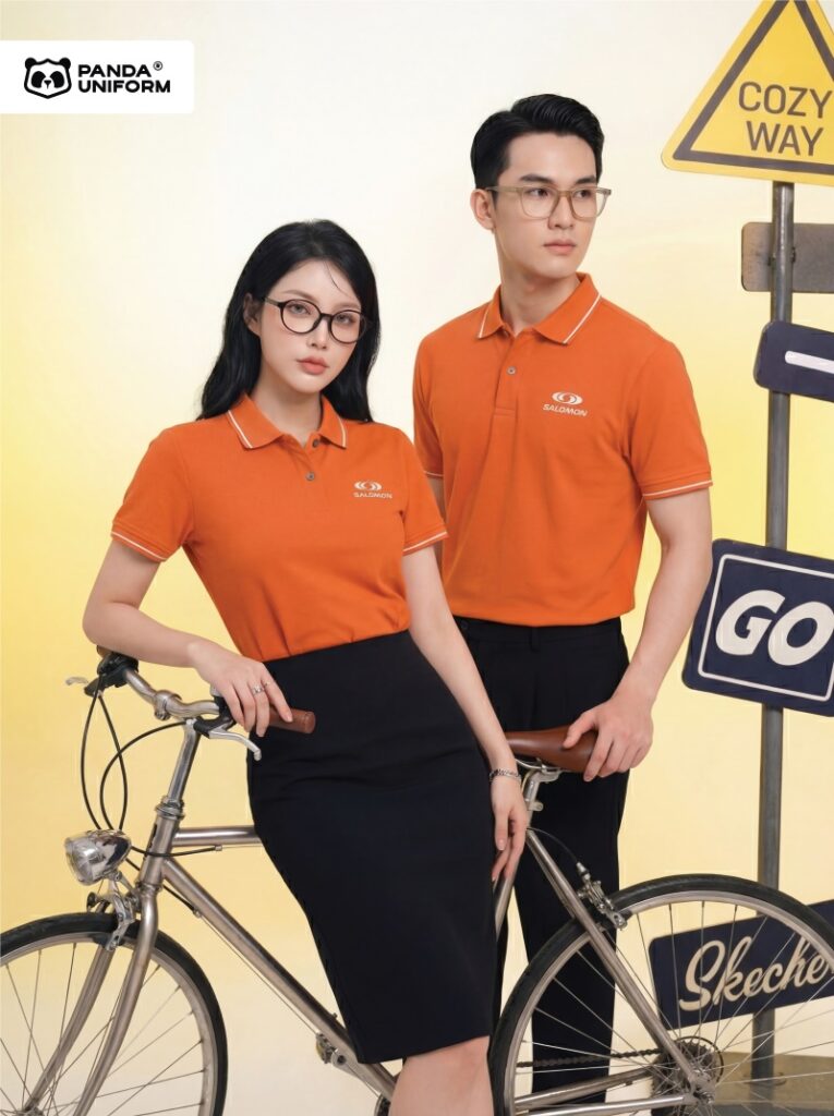 mẫu áo polo màu cam đồng phục công ty