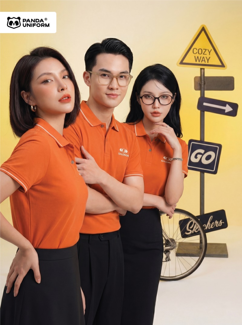 mẫu áo polo màu cam đồng phục công ty