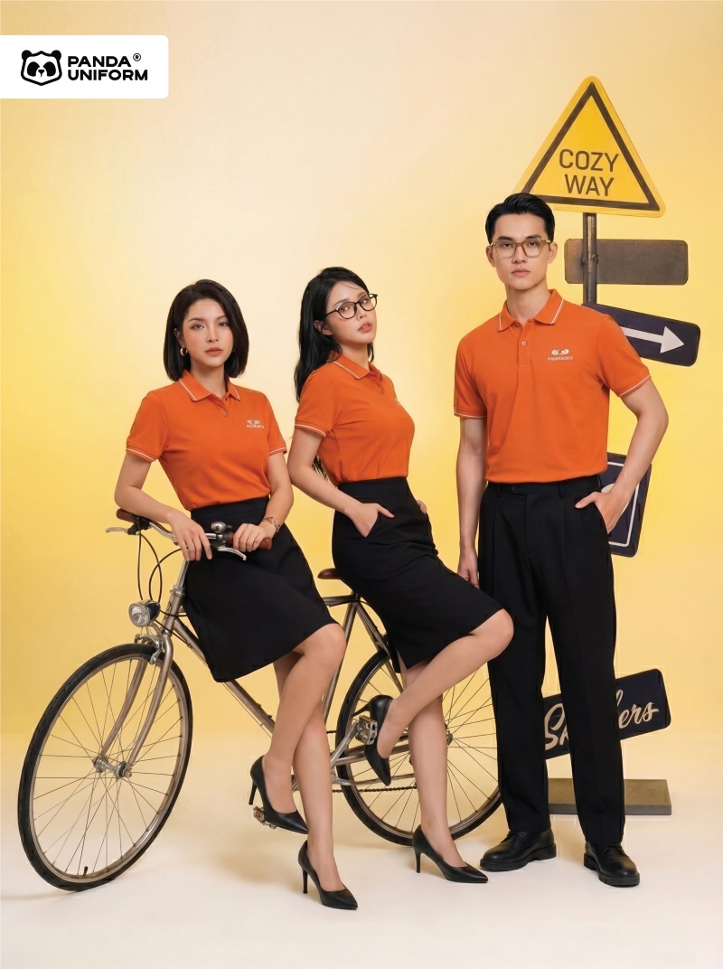 mẫu áo polo màu cam đồng phục công ty