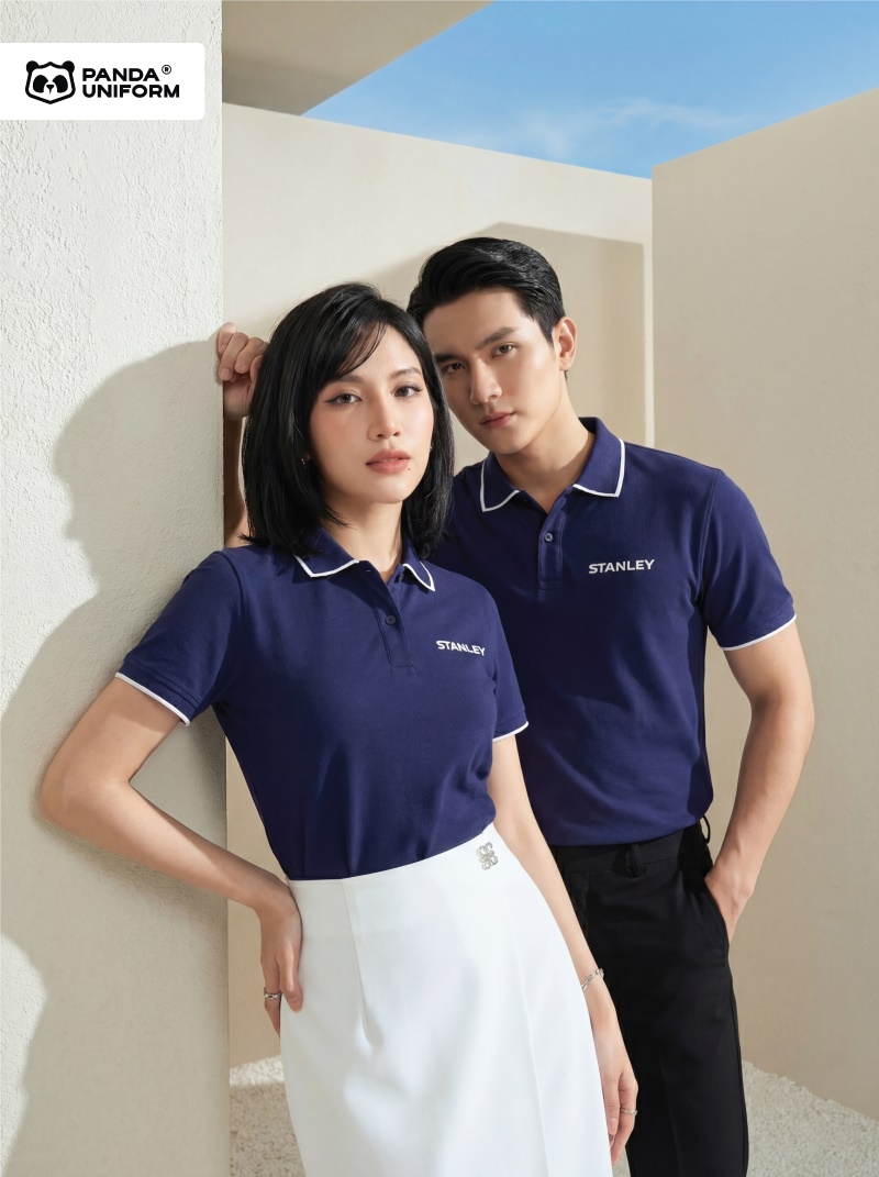 mẫu áo polo màu tím đồng phục công ty