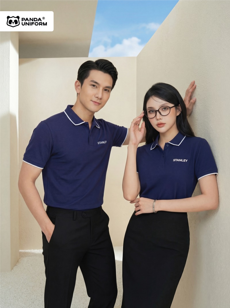 mẫu áo polo màu tím đồng phục công ty