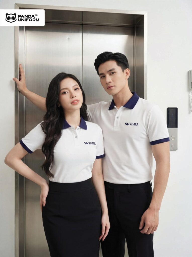 Mẫu áo polo màu trắng đồng phục công ty