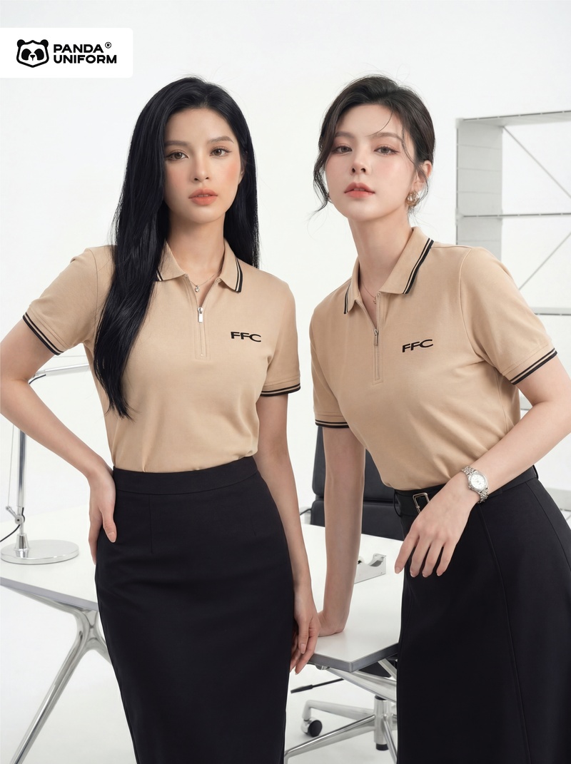 Áo Polo Đồng Phục Zip 01 Màu Be