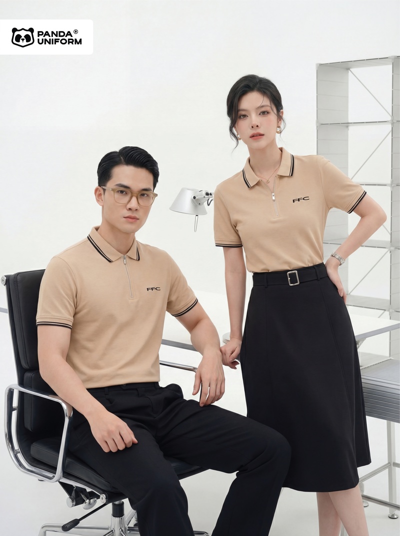 Áo Polo Đồng Phục Zip 01 Màu Be