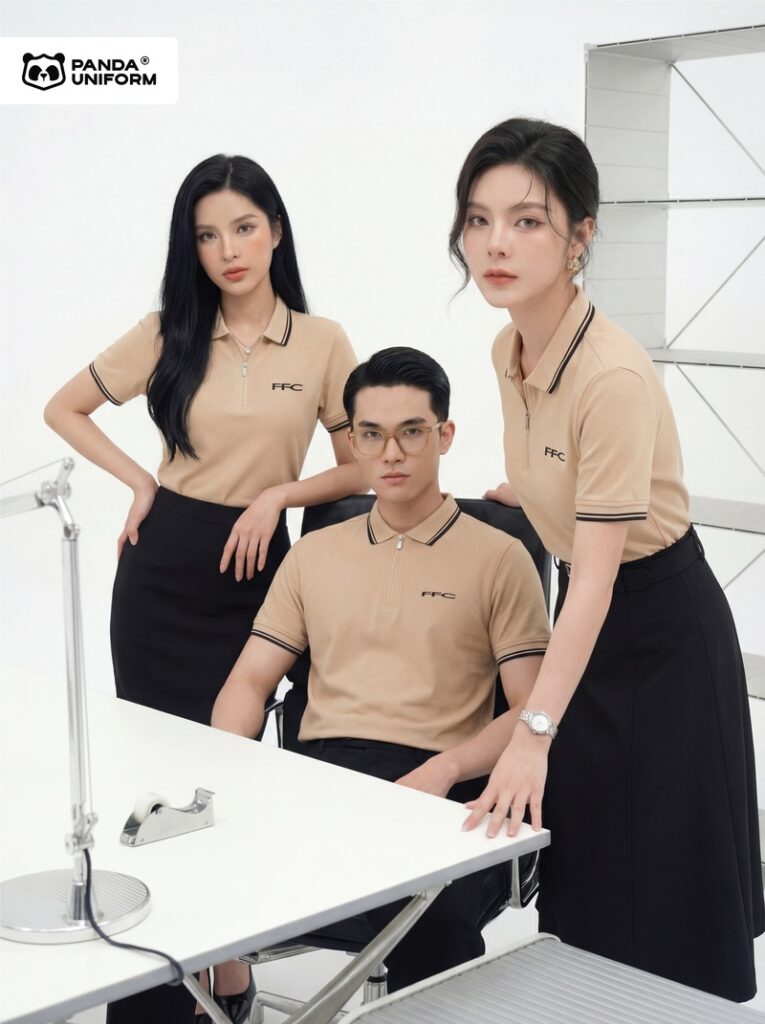 Áo Polo Đồng Phục Zip 01 Màu Be