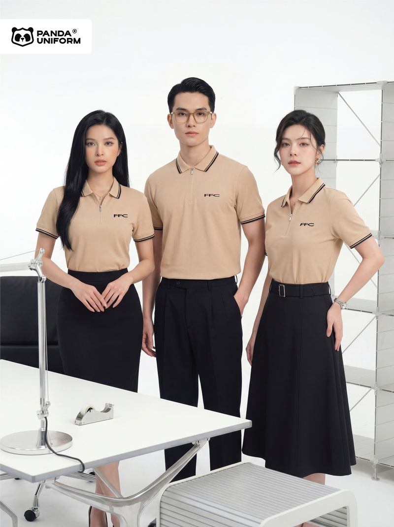 Áo Polo Đồng Phục Zip 01 Màu Be