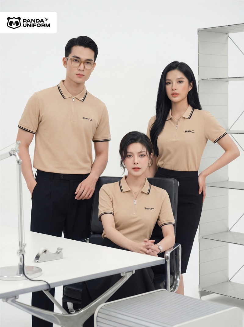 Áo Polo Đồng Phục Zip 01 Màu Be