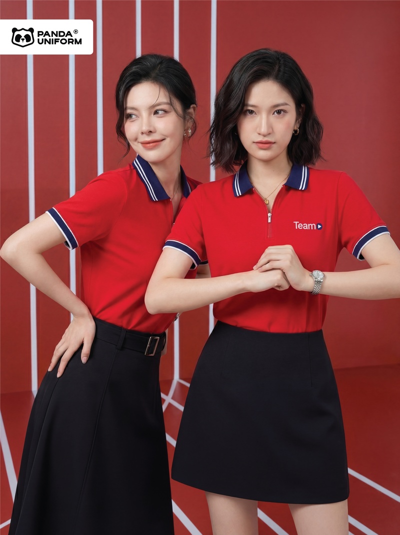 Áo Polo Đồng Phục Zip 01 Màu Đỏ