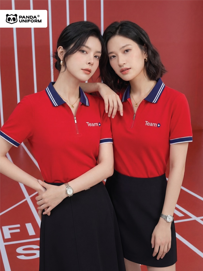 Áo Polo Đồng Phục Zip 01 Màu Đỏ