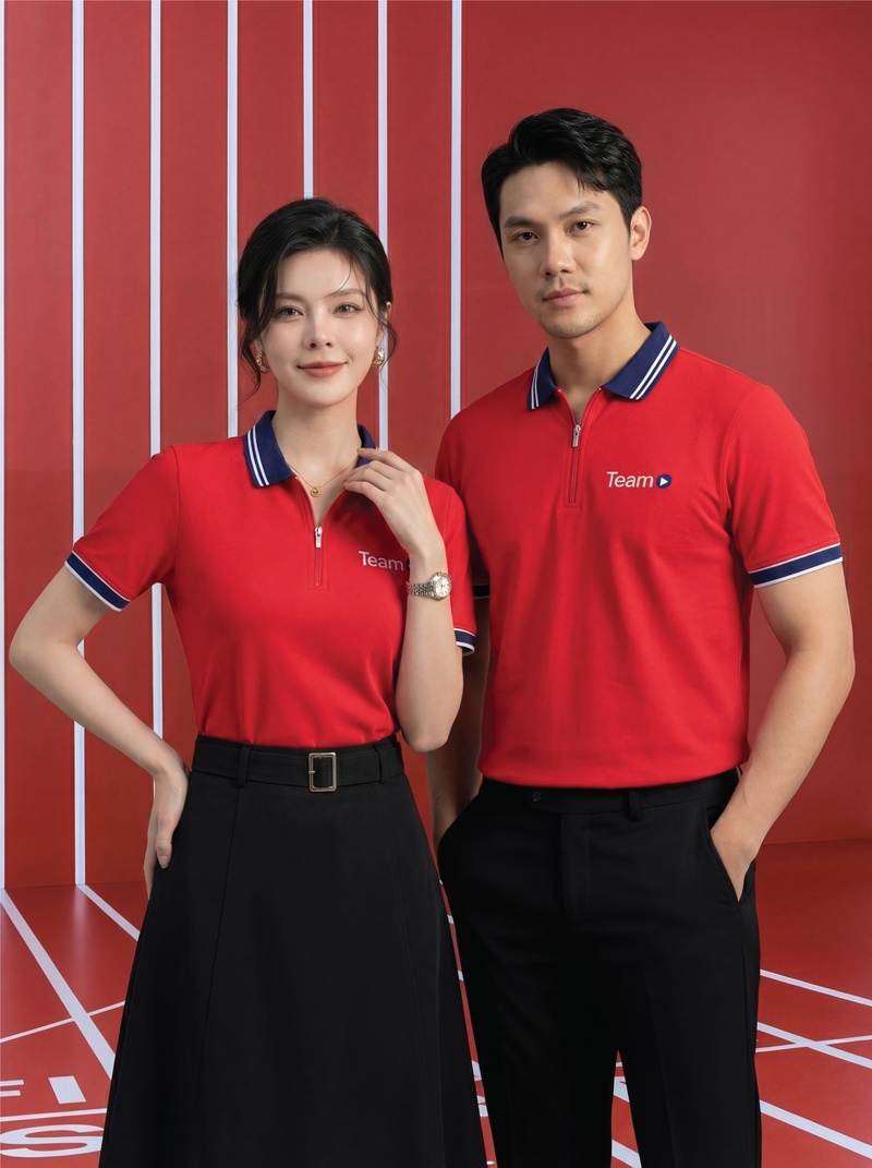 Áo Polo Đồng Phục Zip 01 Màu Đỏ