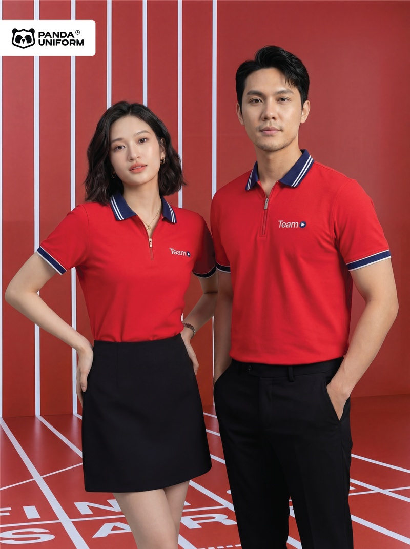 Áo Polo Đồng Phục Zip 01 Màu Đỏ