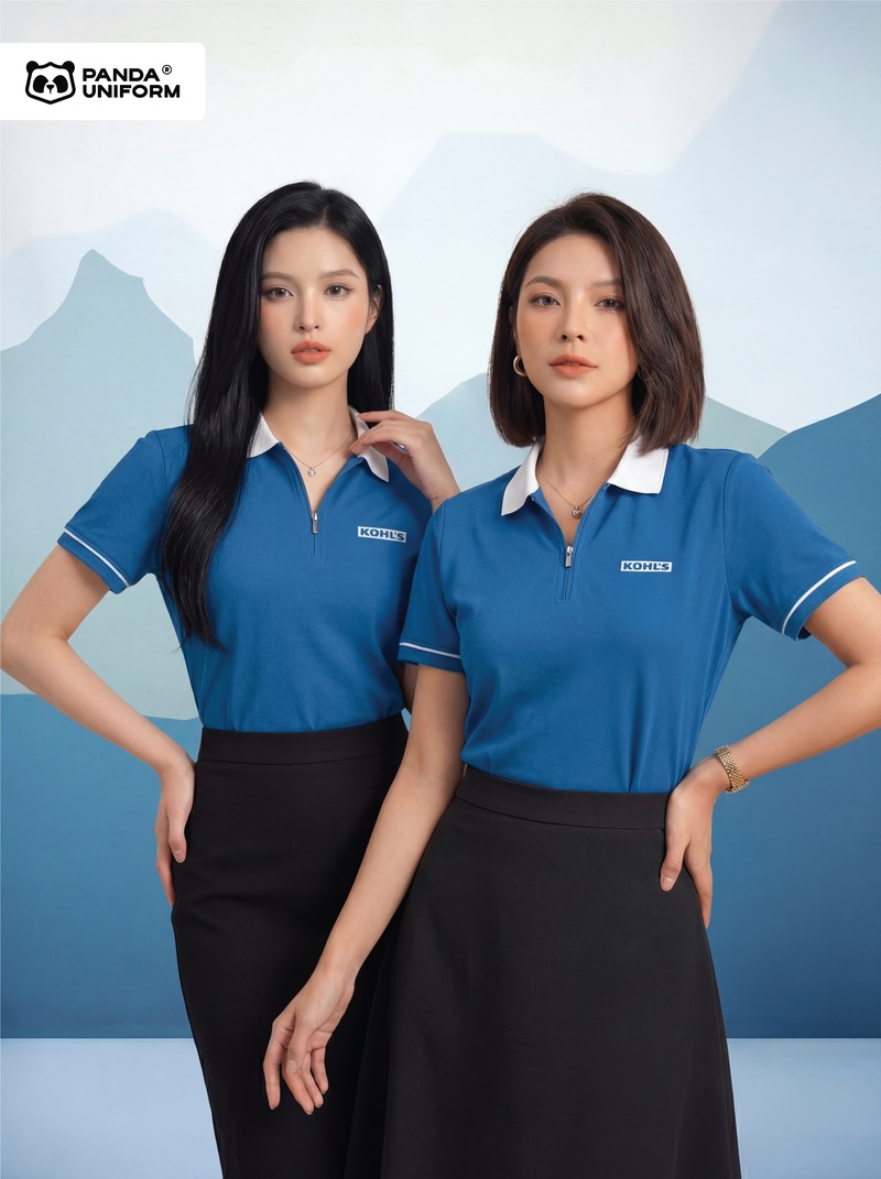 Áo Polo Đồng Phục Zip 01 Màu Xanh Dương
