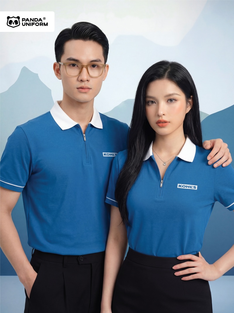 Áo Polo Đồng Phục Zip 01 Màu Xanh Dương