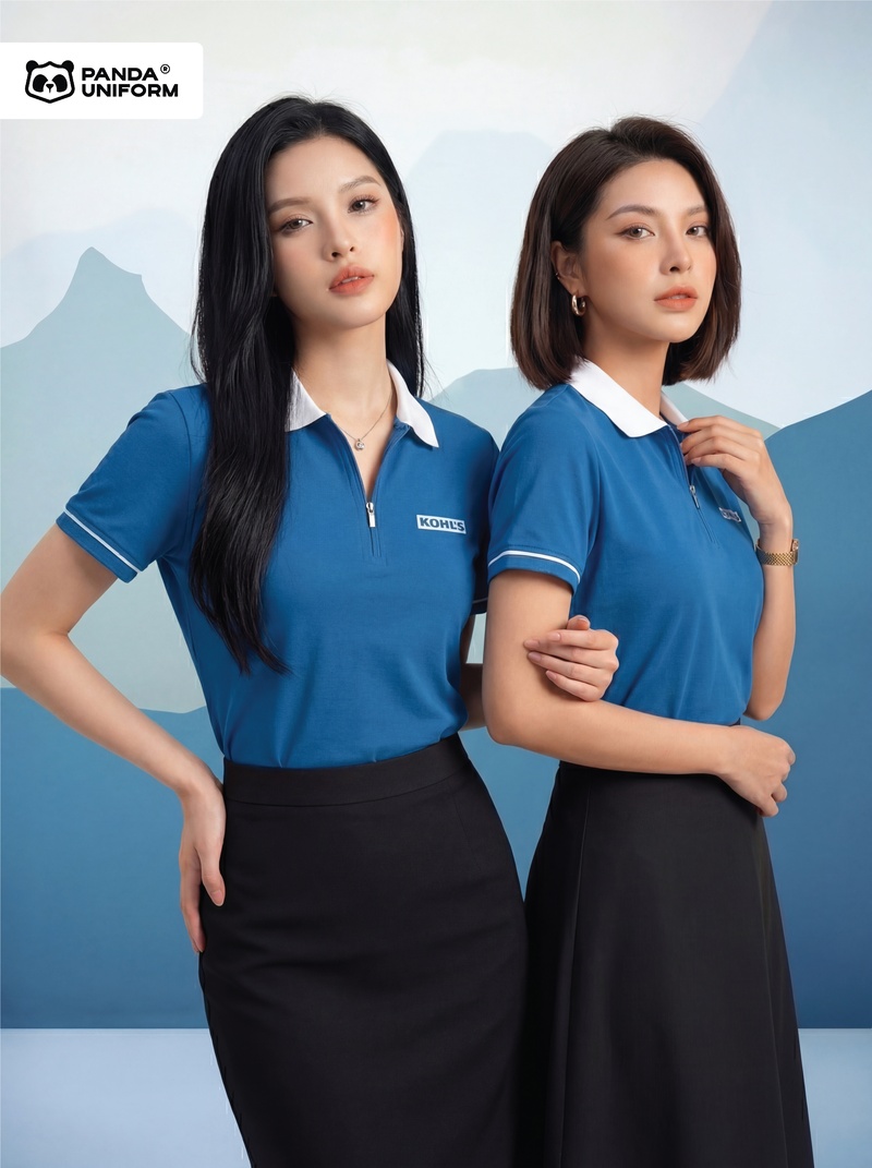 Áo Polo Đồng Phục Zip 01 Màu Xanh Dương