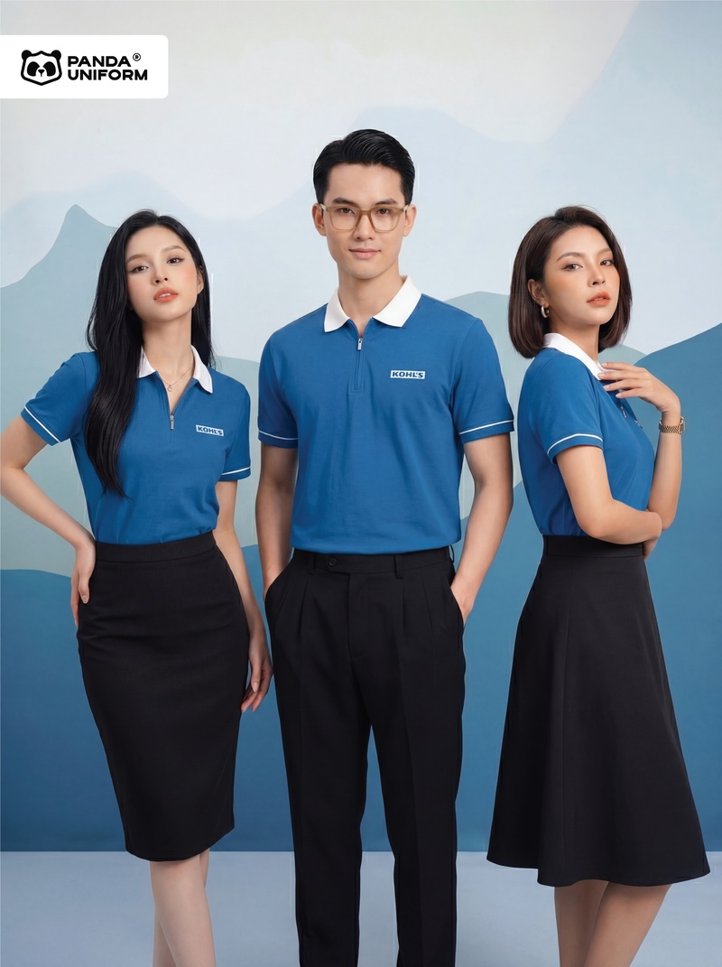Áo Polo Đồng Phục Zip 01 Màu Xanh Dương