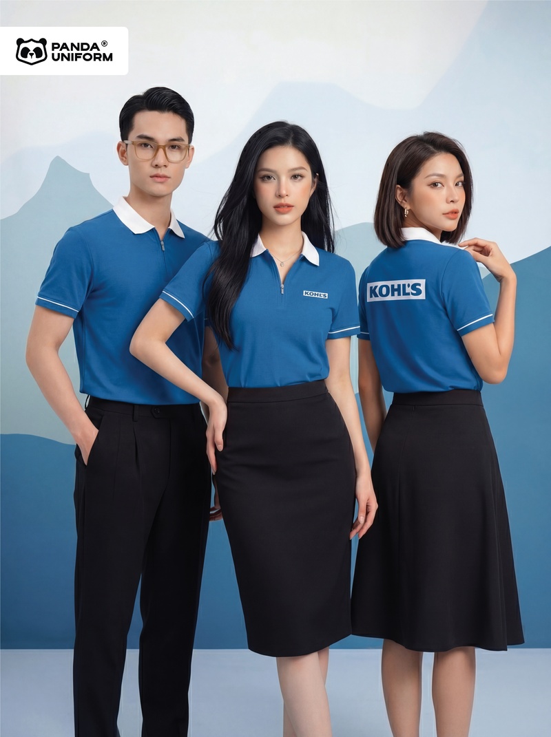 Áo Polo Đồng Phục Zip 01 Màu Xanh Dương