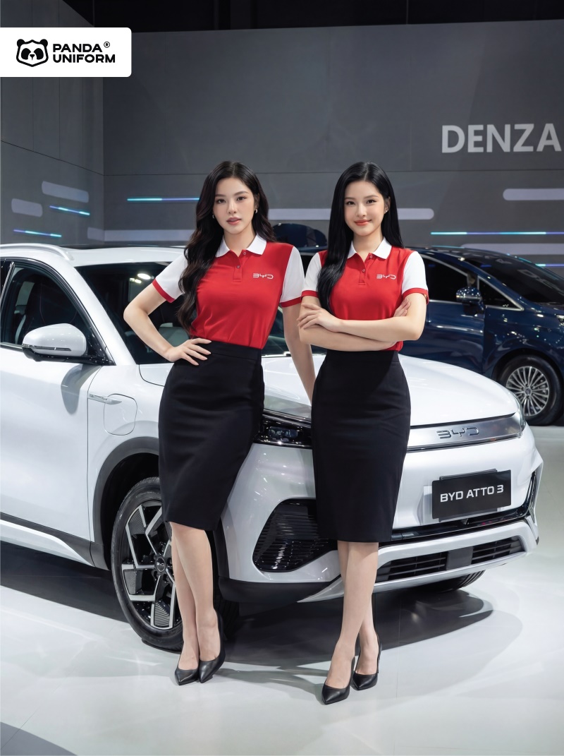 Mẫu áo polo màu đỏ phối tay trắng đồng phục công ty