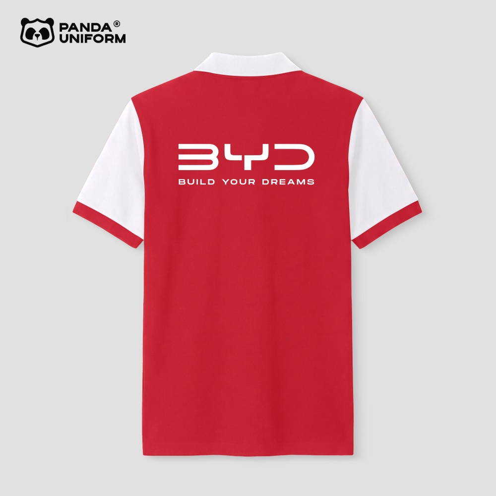 Mẫu áo polo màu đỏ phối tay trắng đồng phục công ty