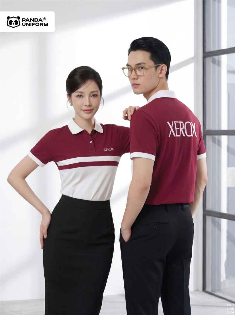 Mẫu áo polo màu nho phối trắng đồng phục công ty