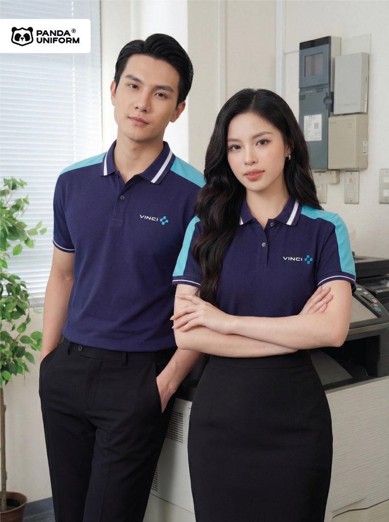 Mẫu áo polo màu xanh đen đồng phục công ty