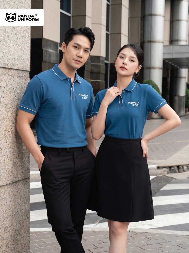 Mẫu áo polo màu xanh đồng phục công ty