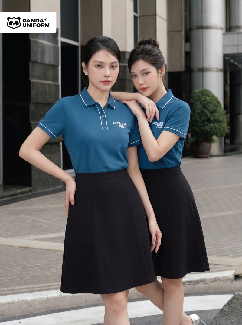 Mẫu áo polo màu xanh đồng phục công ty