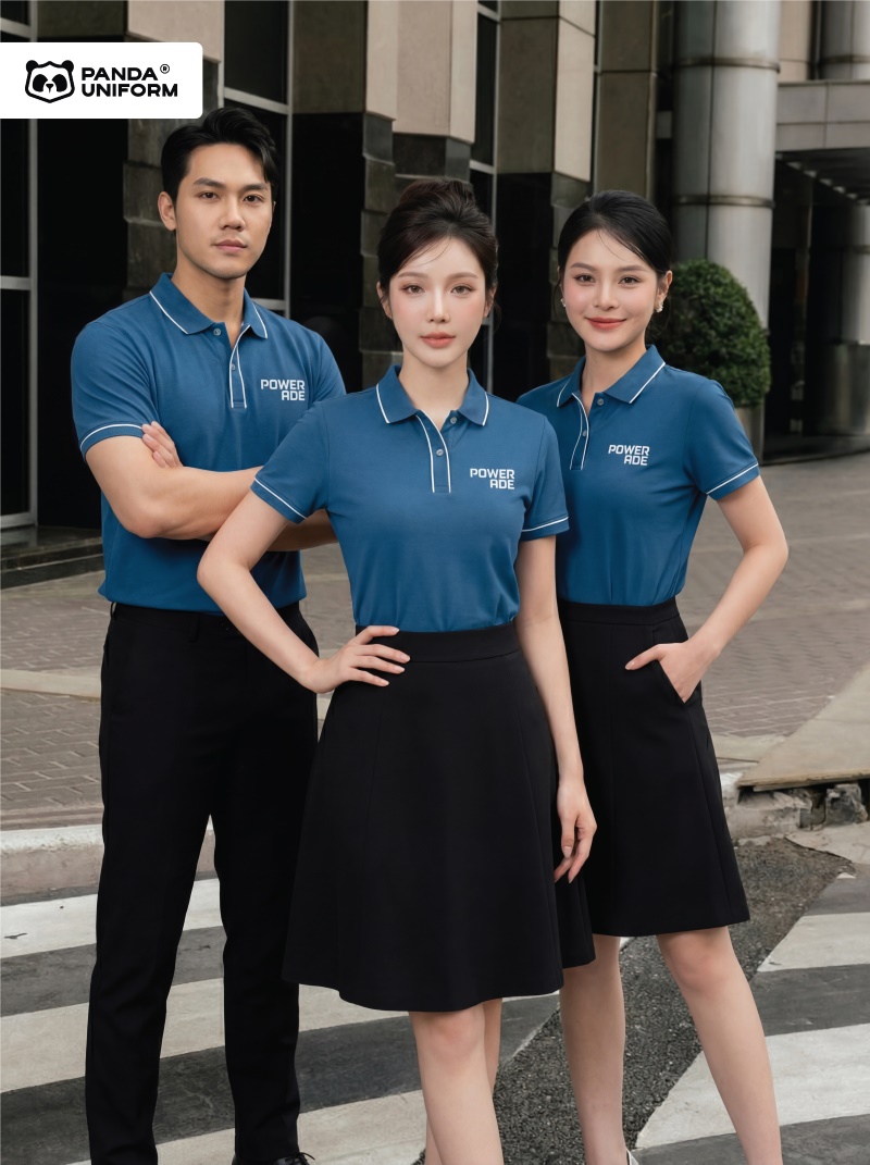 Mẫu áo polo màu xanh đồng phục công ty