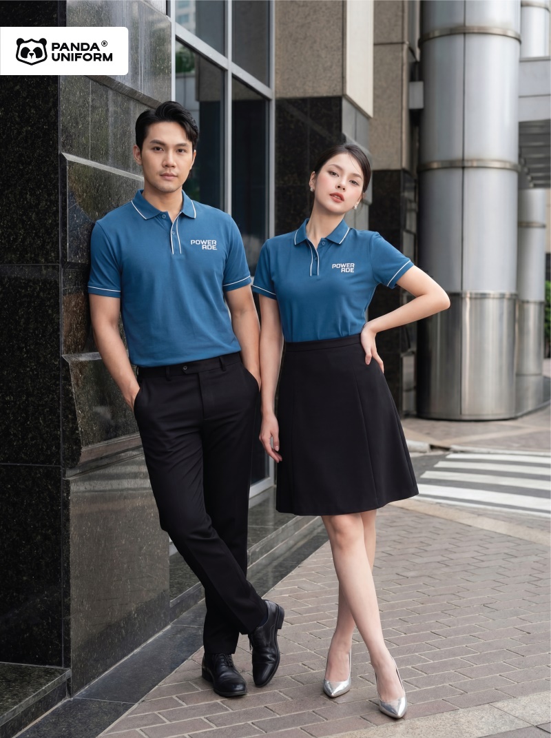 Mẫu áo polo màu xanh đồng phục công ty