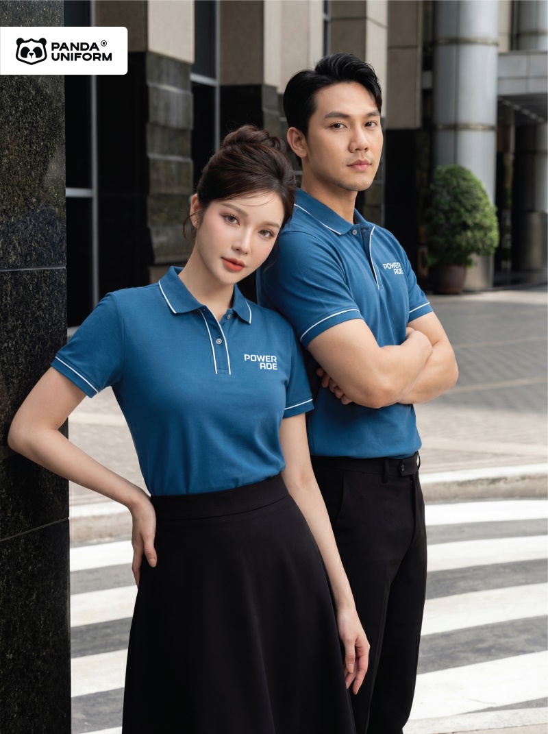 Mẫu áo polo màu xanh đồng phục công ty