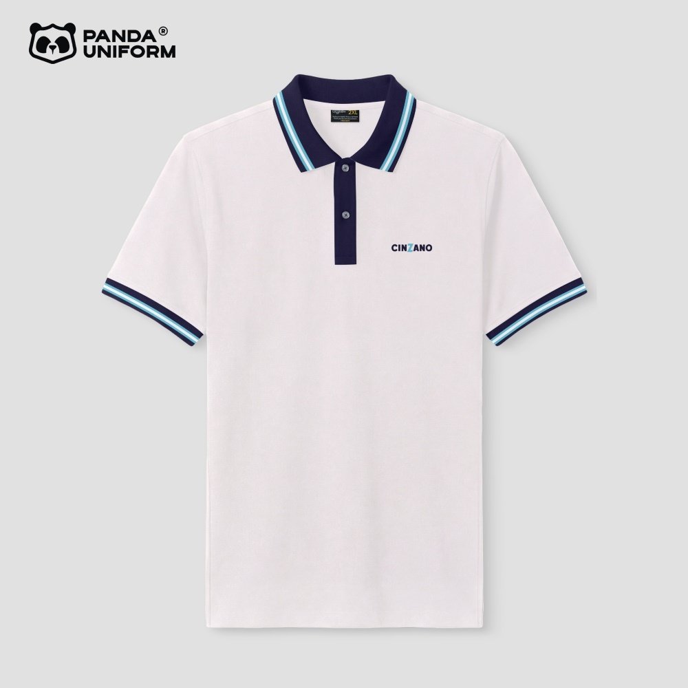 Mẫu áo polo trắng phối cổ xanh tím than đồng phục công ty