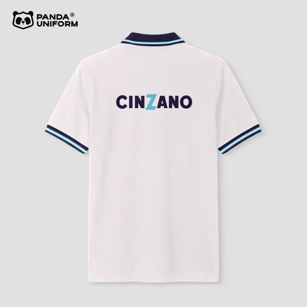 Mẫu áo polo trắng phối cổ xanh tím than đồng phục công ty